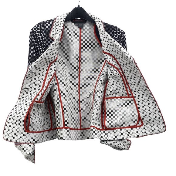 Nina McLemore Blazer Size 4 Career Blue Contrast Print Geometric Button - Picture 6 of 11